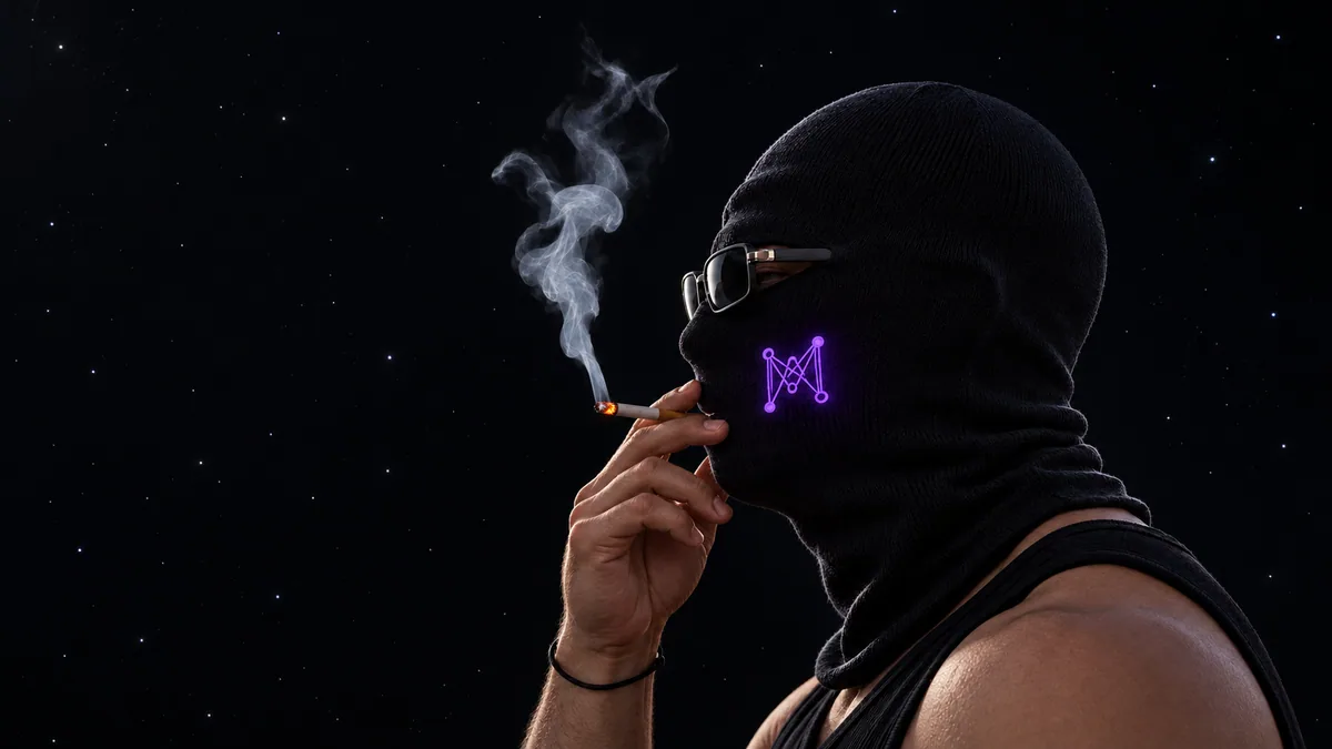 MST, personnage de l’univers Magentique, portant une cagoule au monogramme violet. Illustration générée avec GPT Image.